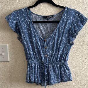 One Clothing Blue and White Polka Dot Blouse